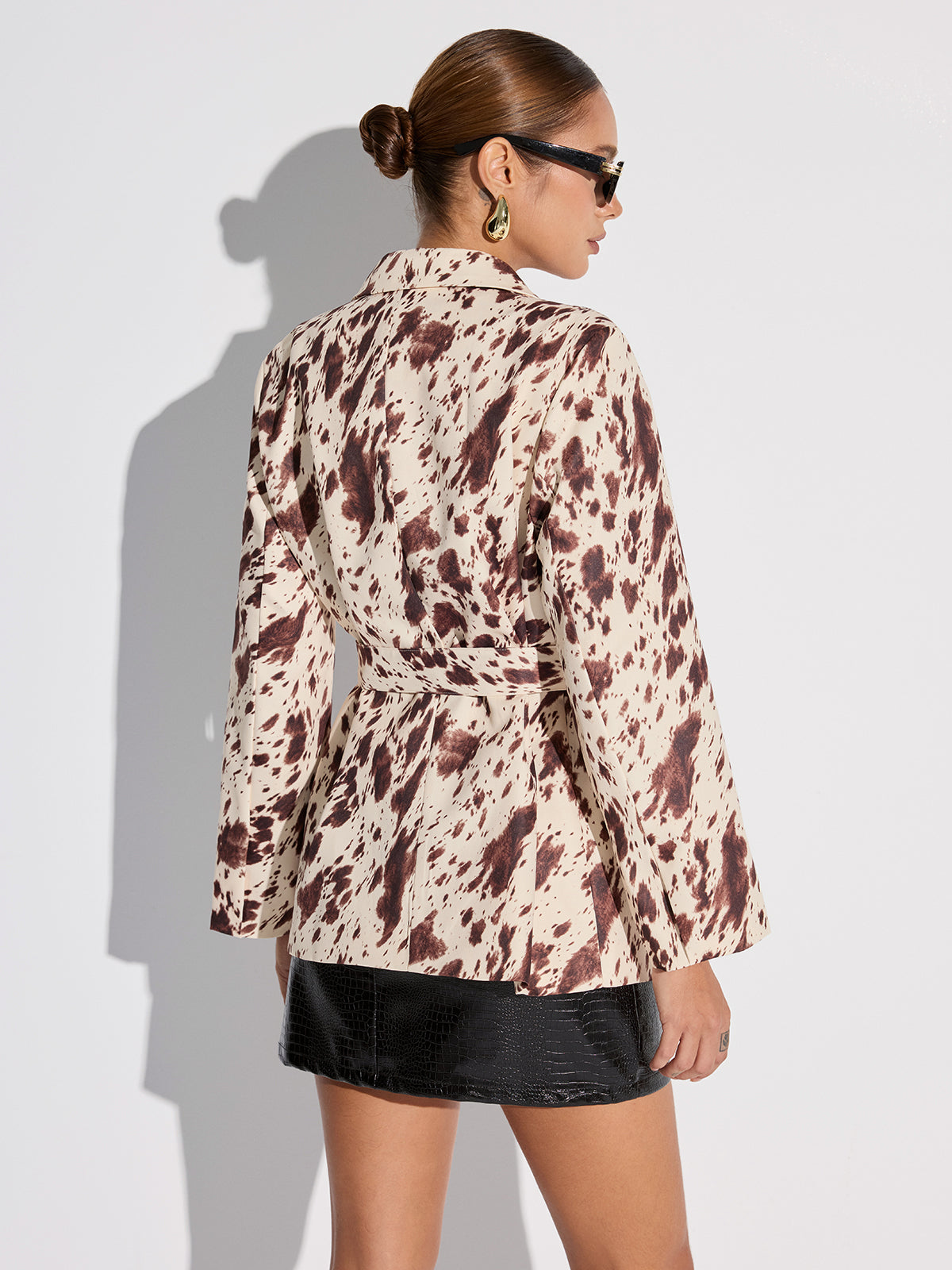 İnek Desenli Kemerli Blazer