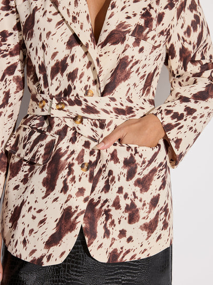 İnek Desenli Kemerli Blazer
