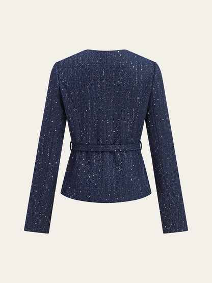 Metalik Düğmeli Tweed Ceket