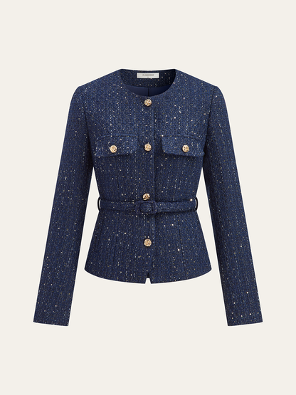 Metalik Düğmeli Tweed Ceket