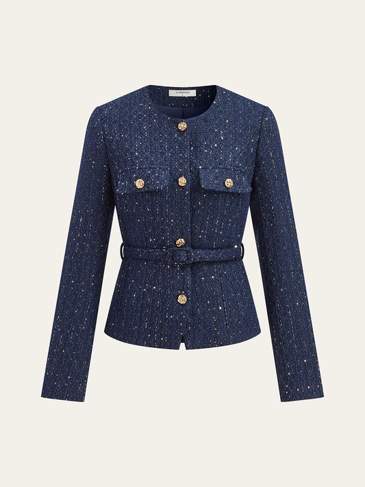 Metalik Düğmeli Tweed Ceket