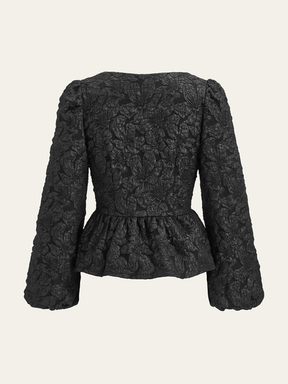 Dokulu Puf Kollu Peplum Bluz