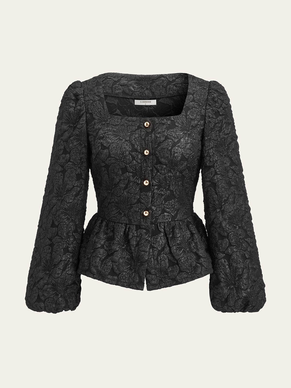 Dokulu Puf Kollu Peplum Bluz