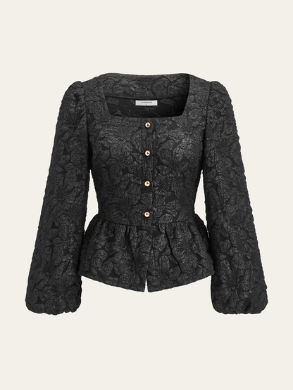 Dokulu Puf Kollu Peplum Bluz