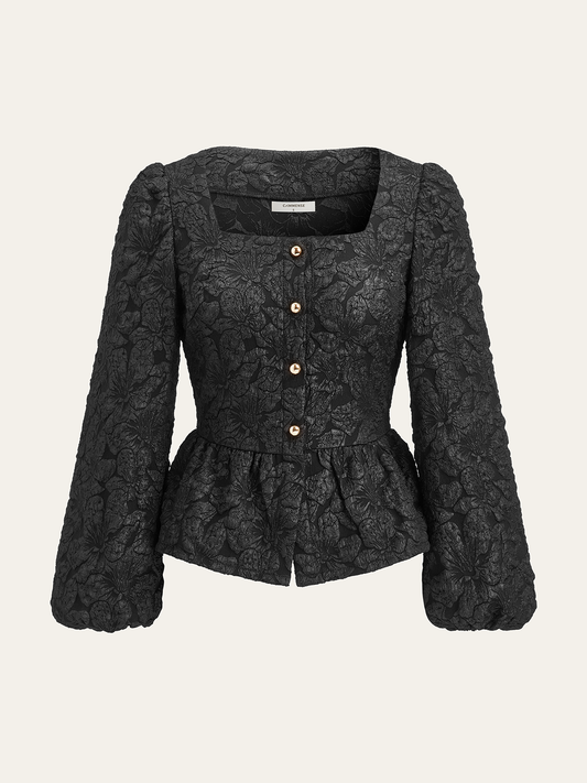 Dokulu Puf Kollu Peplum Bluz