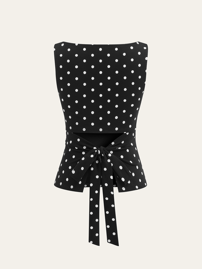 Polka Dot Pamuk Karışımlı Kolsuz Üst