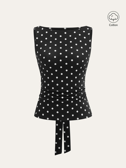Polka Dot Pamuk Karışımlı Kolsuz Üst