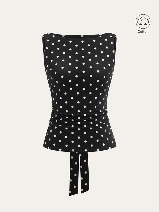 Polka Dot Pamuk Karışımlı Kolsuz Üst