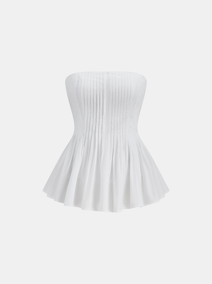 Pamuklu Pileli Straplez Peplum Üst