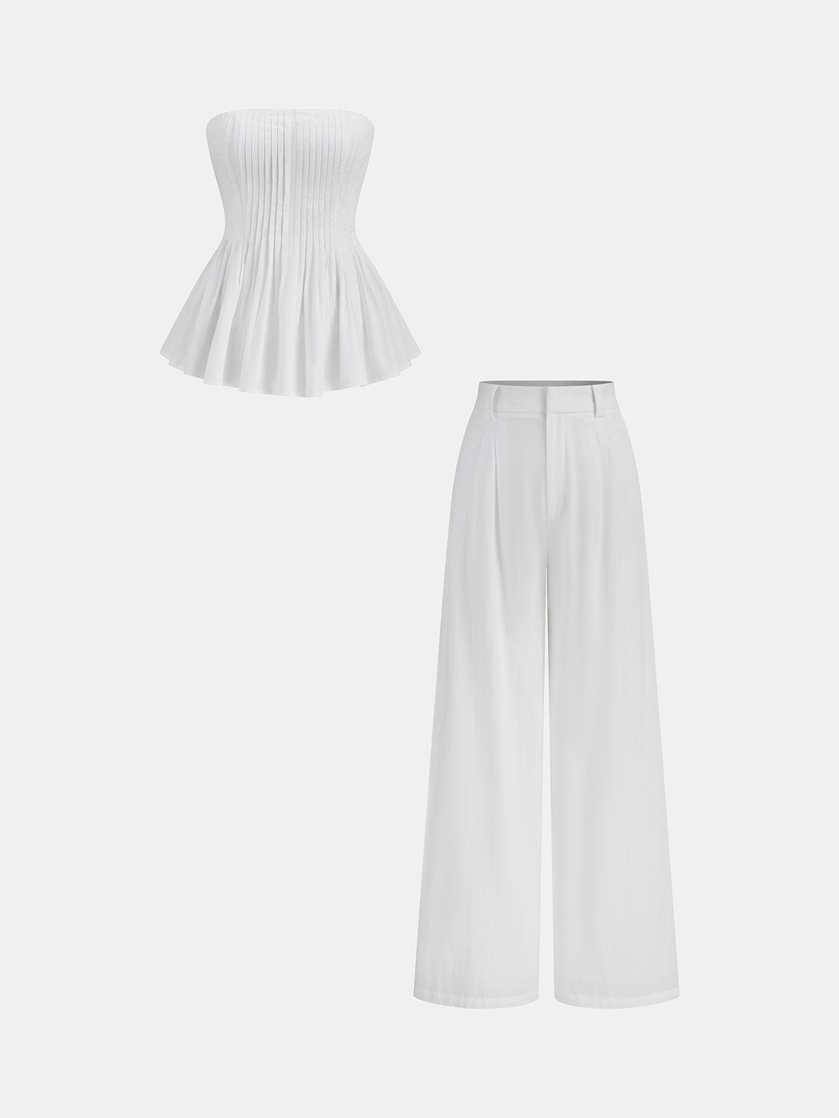 Pamuklu Pileli Straplez Peplum Üst