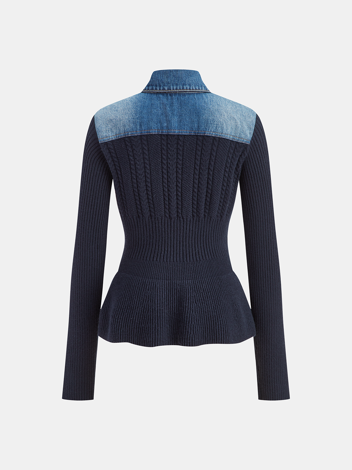 Kot Yaka Örgülü Düğmeli Peplum Hırka