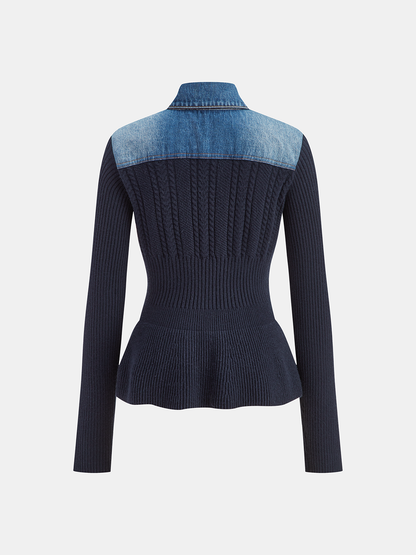 Kot Yaka Örgülü Düğmeli Peplum Hırka