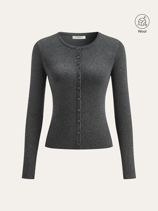 Yün Karışımlı Fitted Düğmeli Örgü Üst