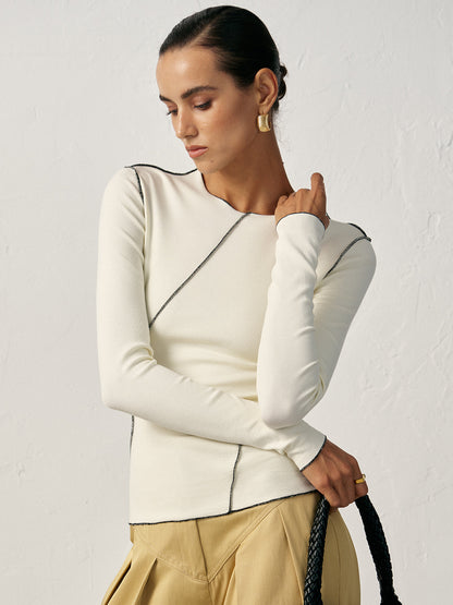 Kontrast Şeritli Yivli Örgü Üst