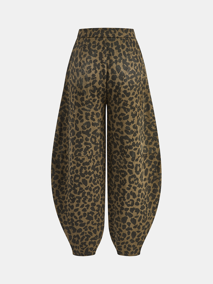 Leopar Desenli Pamuklu Balon Pantolon