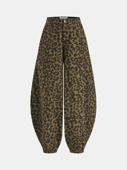 Leopar Desenli Pamuklu Balon Pantolon