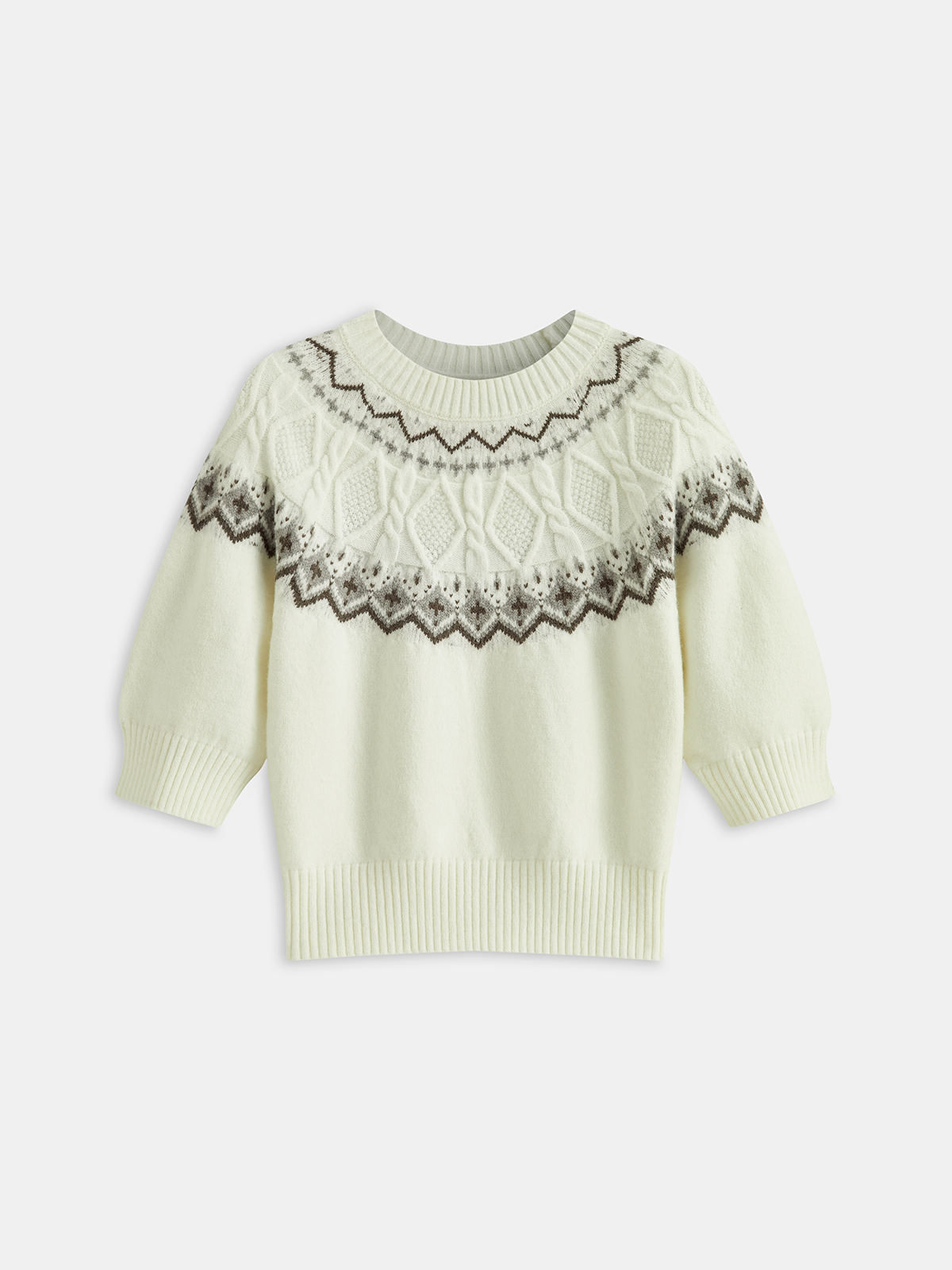 Fair Isle Desenli Kısa Kollu Örgü Üst