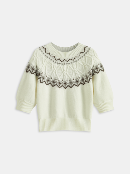 Fair Isle Desenli Kısa Kollu Örgü Üst