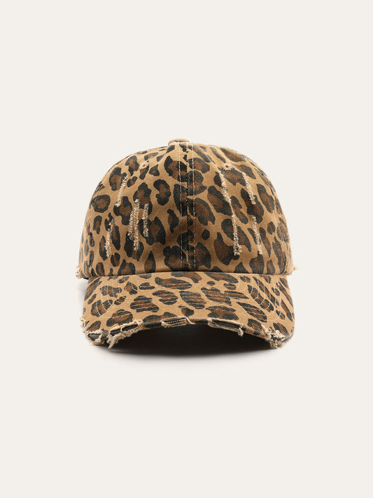Yıpranmış Leopar Desenli Şapka