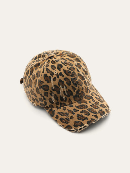 Yıpranmış Leopar Desenli Şapka