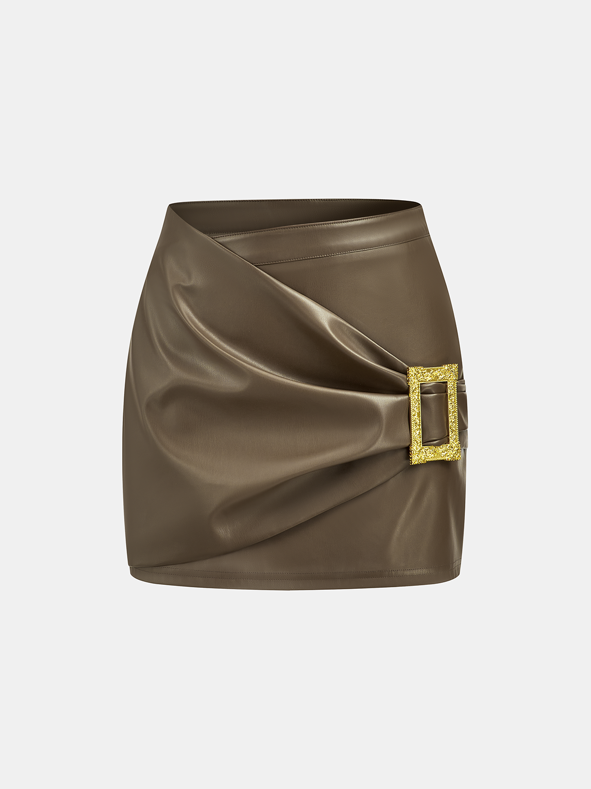 Metal Tokalı Suni Deri Mini Etek