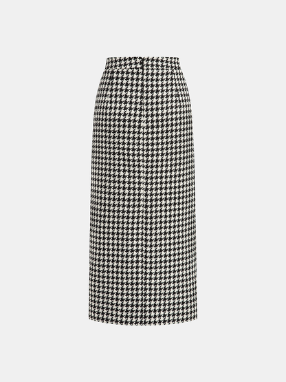 Balık Sırtı Tweed Ön Yırtmaçlı Uzun Etek