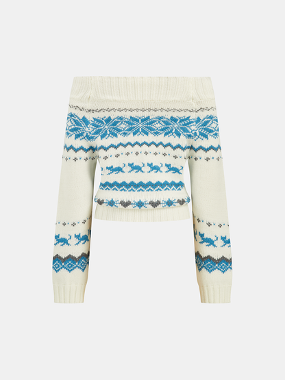 Omuzları Açık Fair Isle Kazak
