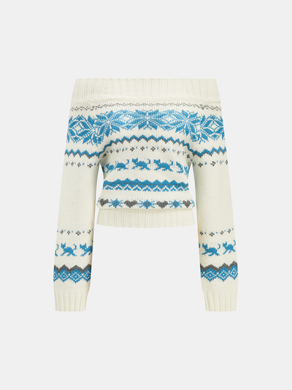 Omuzları Açık Fair Isle Kazak