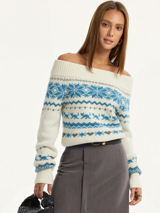 Omuzları Açık Fair Isle Kazak