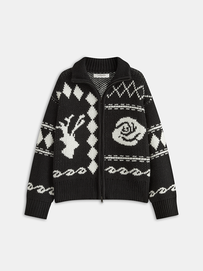 Fair Isle Fermuarlı Örgü Hırka