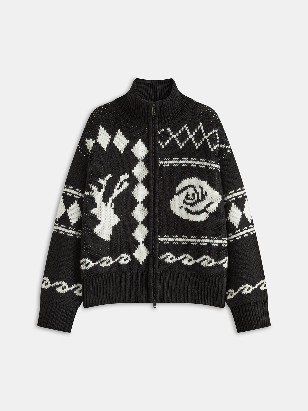 Fair Isle Fermuarlı Örgü Hırka