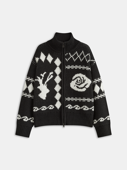 Fair Isle Fermuarlı Örgü Hırka
