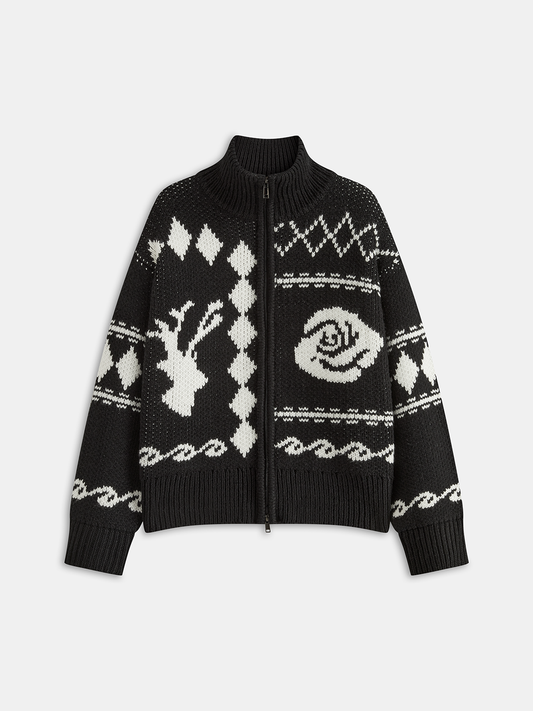 Fair Isle Fermuarlı Örgü Hırka