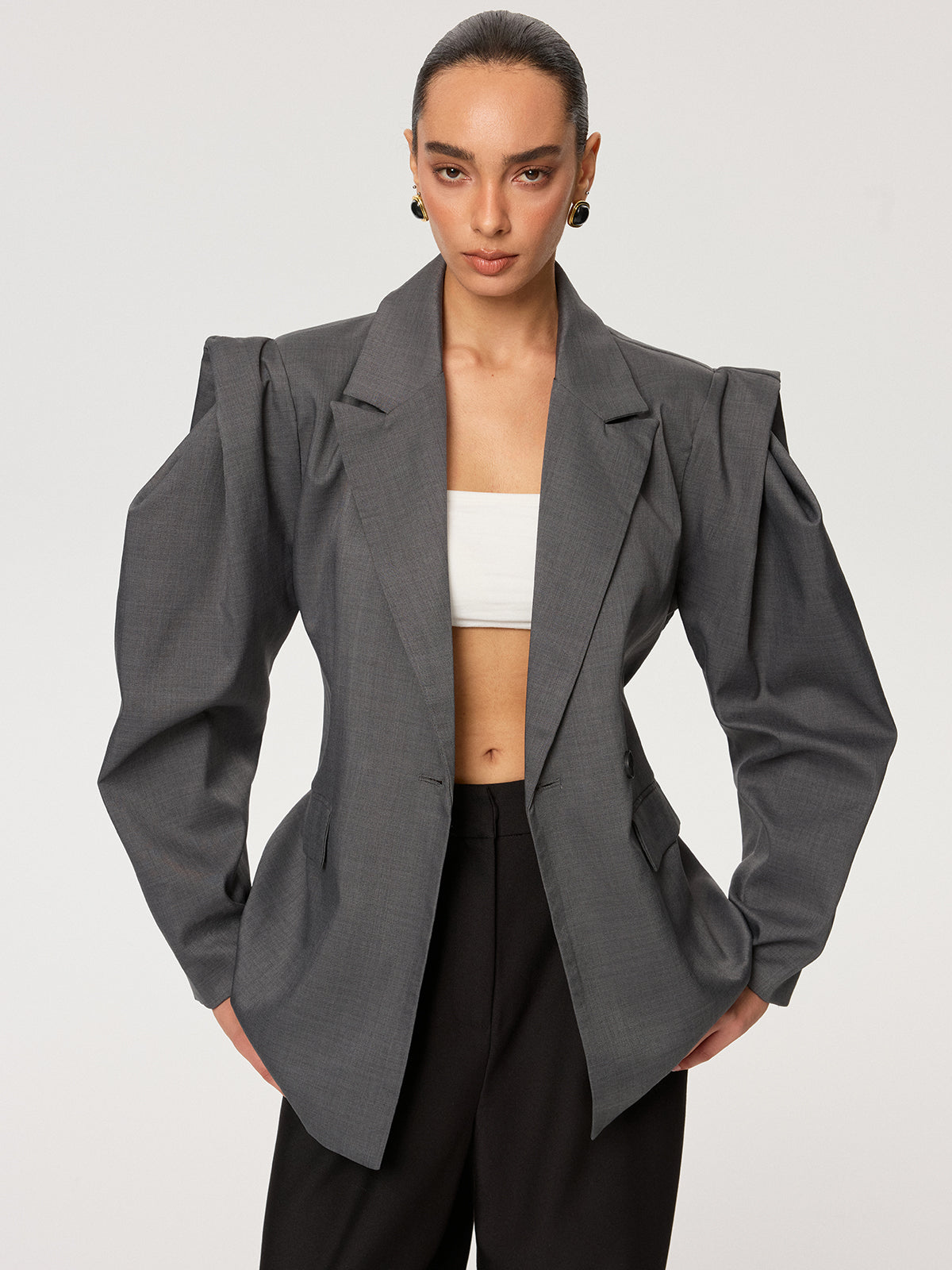 Bağcıklı Kemerli Kabarık Kollu Blazer