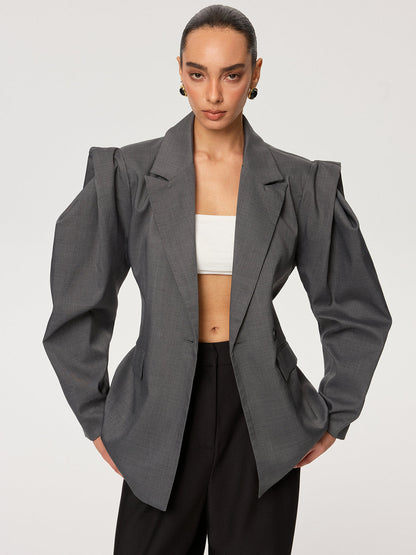 Bağcıklı Kemerli Kabarık Kollu Blazer