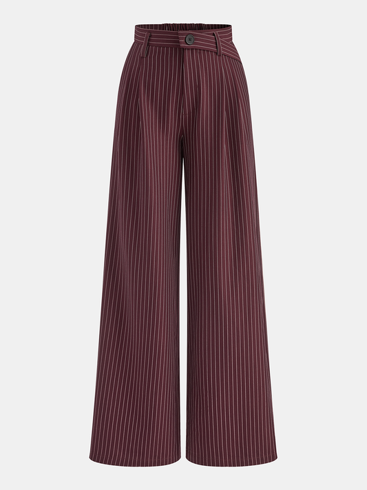 Asimetrik Bel Bantlı Çizgili Geniş Paça Pantolon