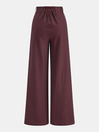 Asimetrik Bel Bantlı Çizgili Geniş Paça Pantolon