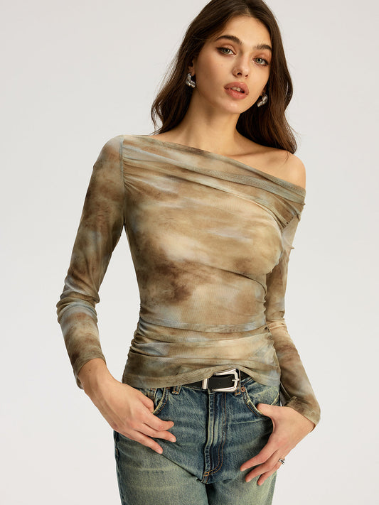 Batik Baskılı Omuzdan Askılı Uzun Kollu Üst