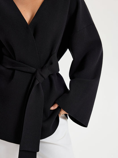Kemerli V Yaka Kimono Hırka