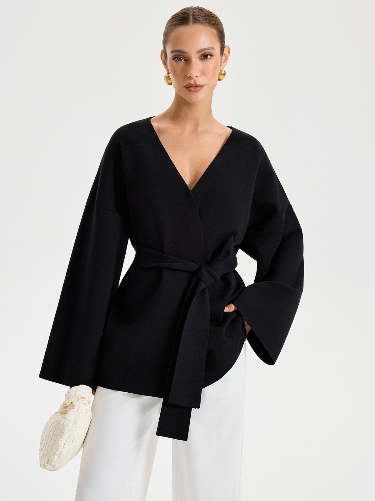 Kemerli V Yaka Kimono Hırka
