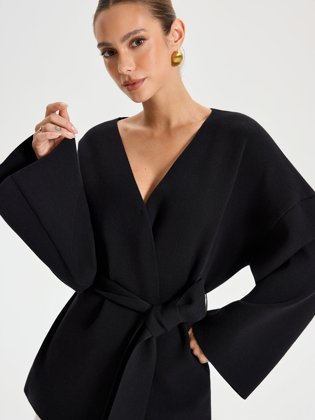 Kemerli V Yaka Kimono Hırka