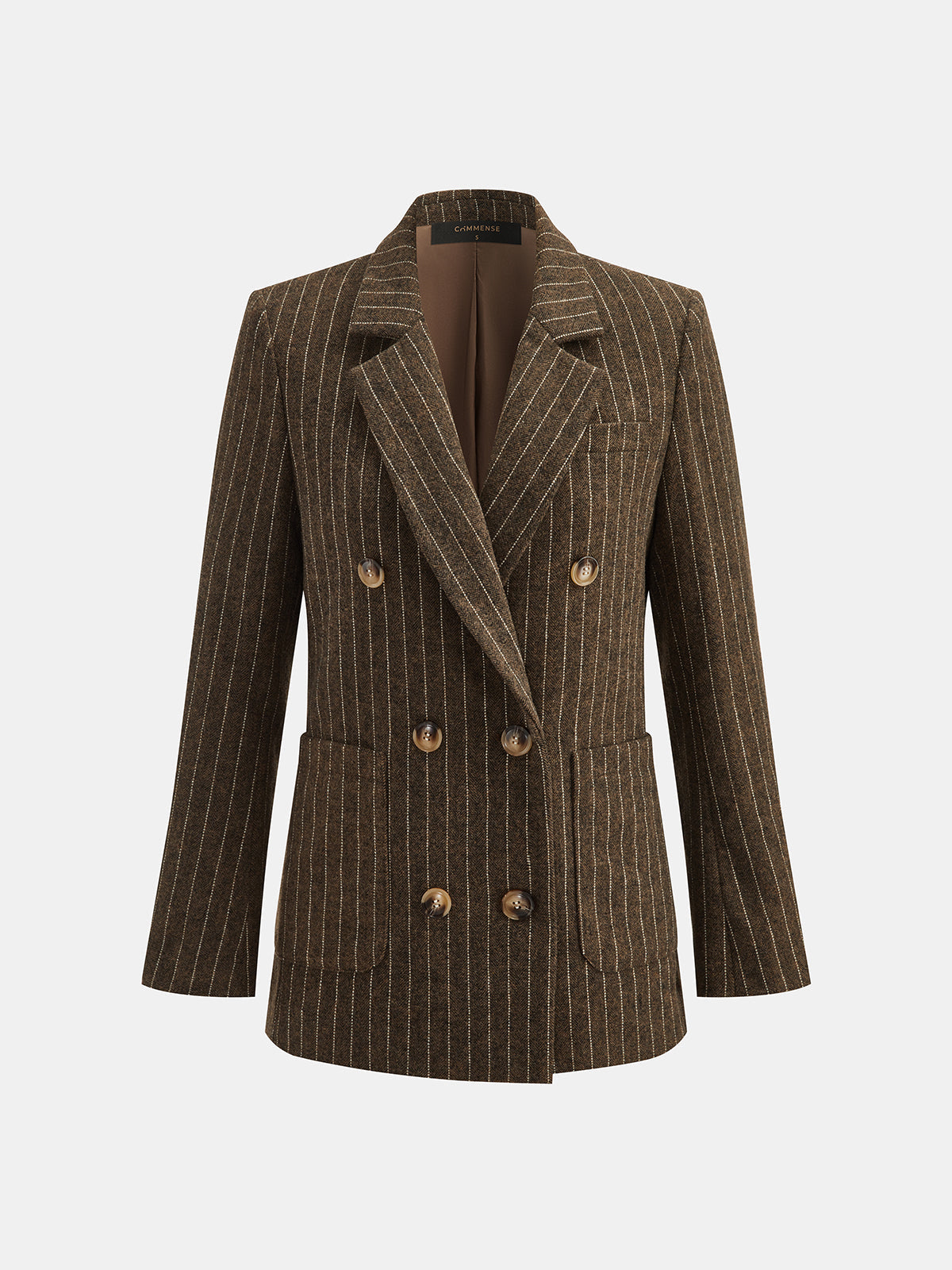 İnce Çizgili Kruvaze Yün Karışımlı Blazer Ceket