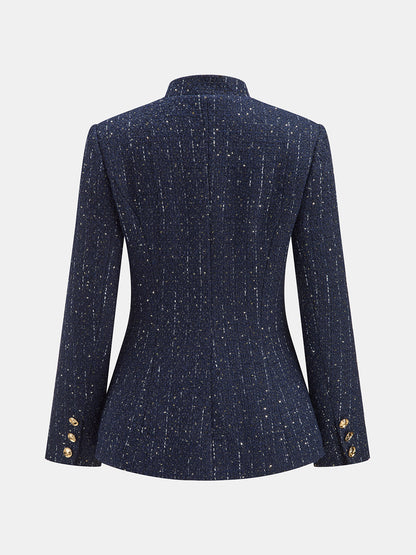 Metal Düğmeli Dik Yakalı Tüvit Blazer Ceket