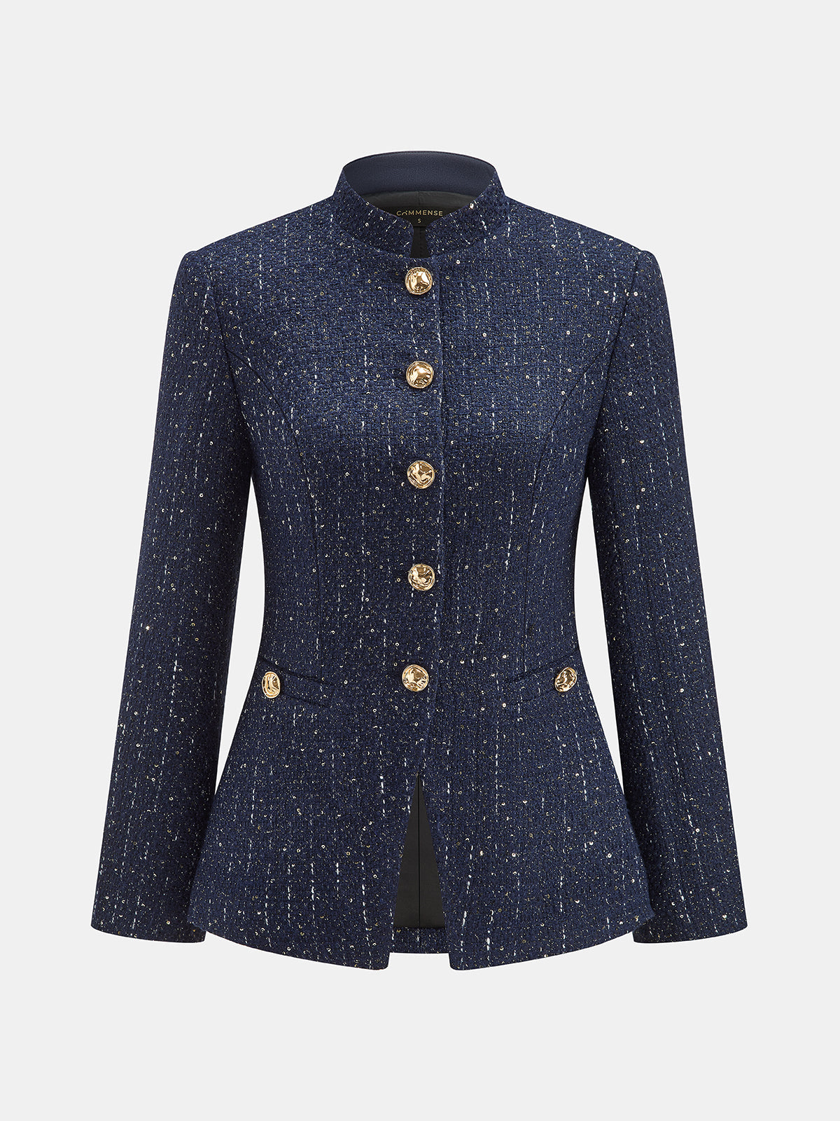 Metal Düğmeli Dik Yakalı Tüvit Blazer Ceket