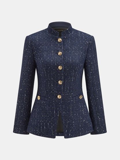 Metal Düğmeli Dik Yakalı Tüvit Blazer Ceket