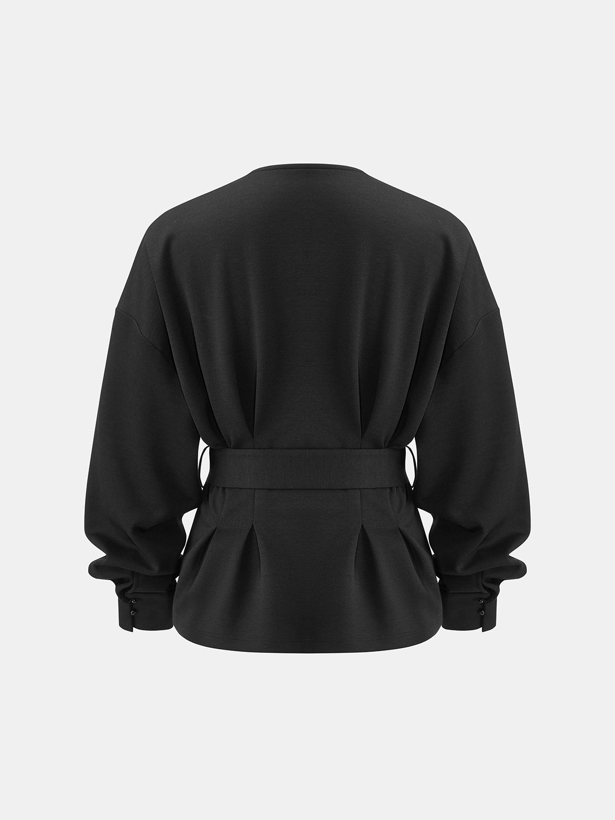 Çentikli V Yaka Kemerli Peplum Sweatshirt