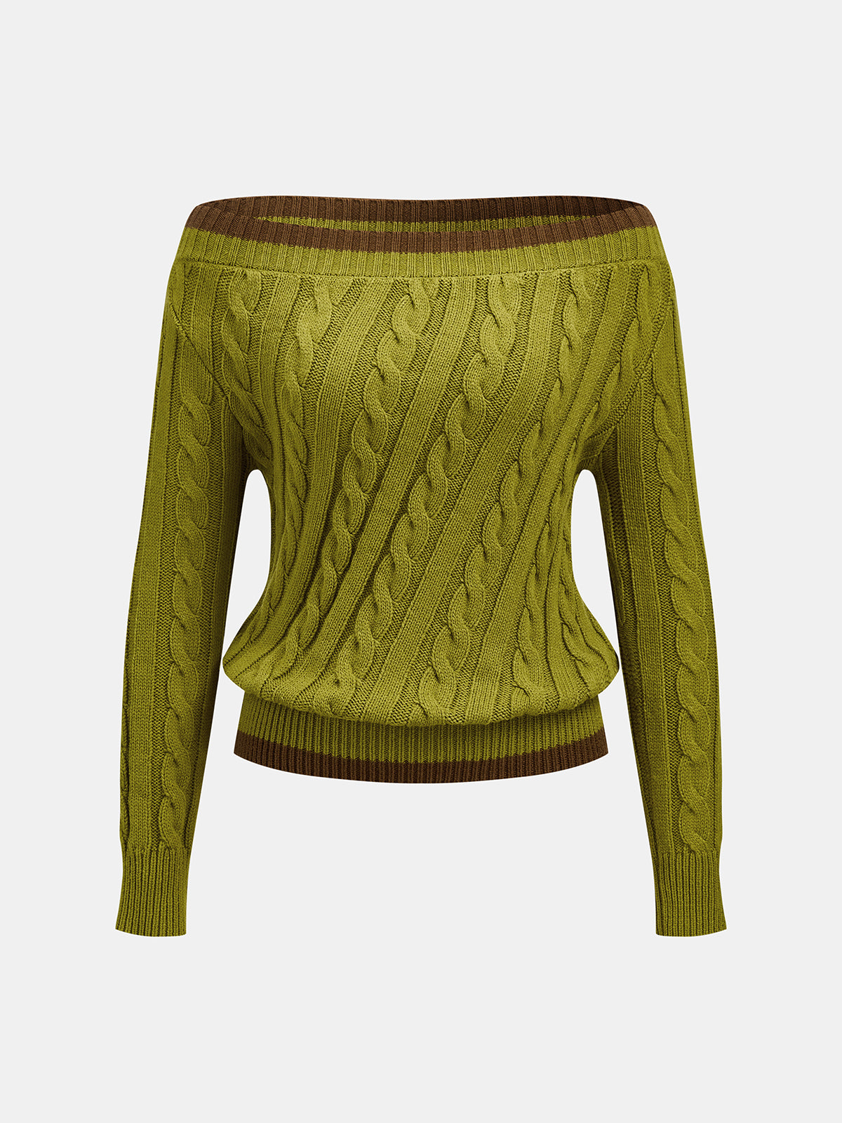 Omuzları Açık Yün Karışımlı Saç Örgü Triko Kazak