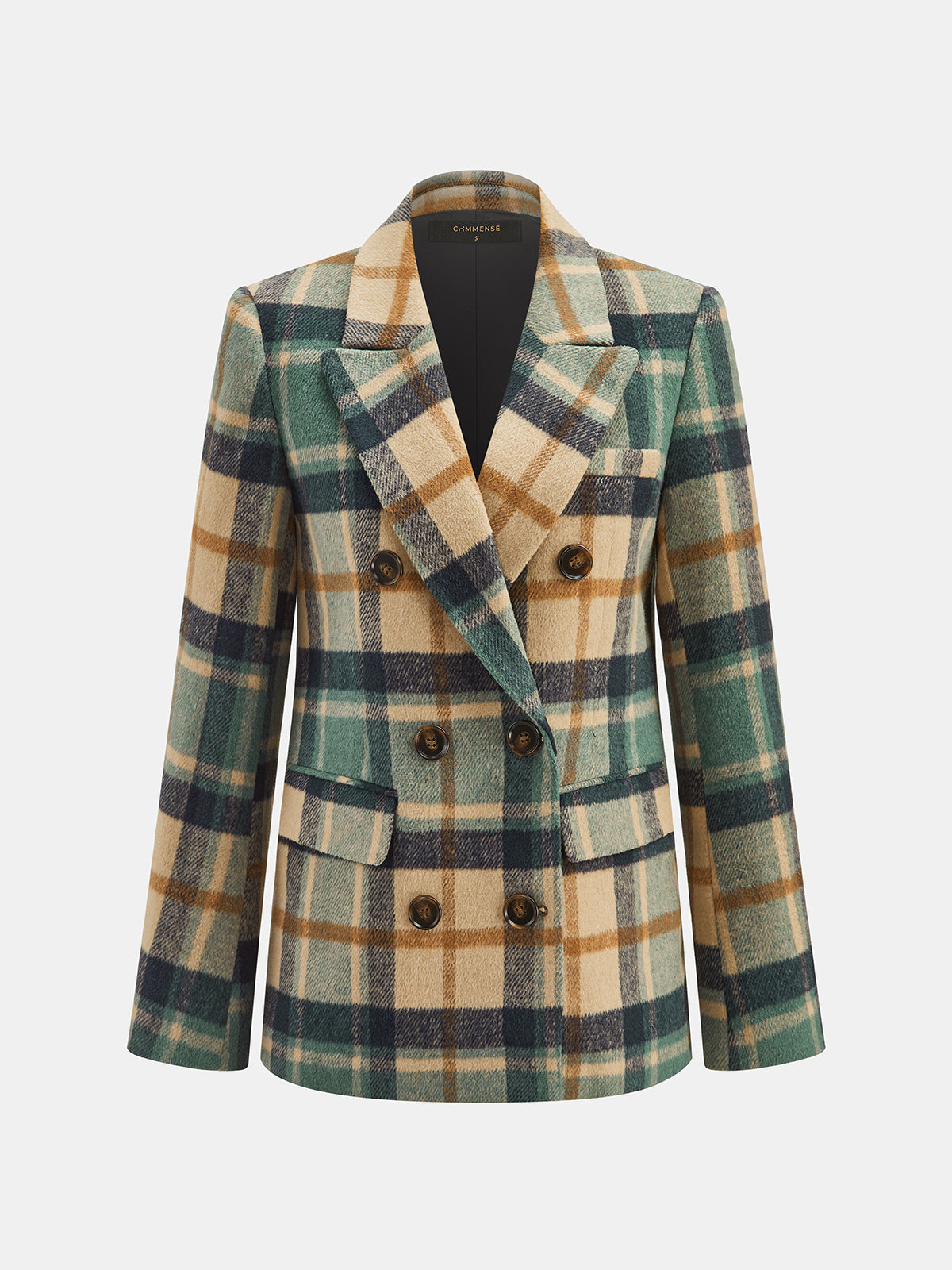Çok Renkli Ekose Klasik Kesim Kruvaze Blazer Ceket