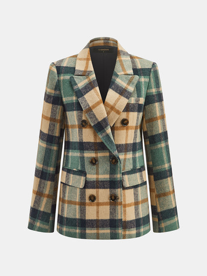 Çok Renkli Ekose Klasik Kesim Kruvaze Blazer Ceket
