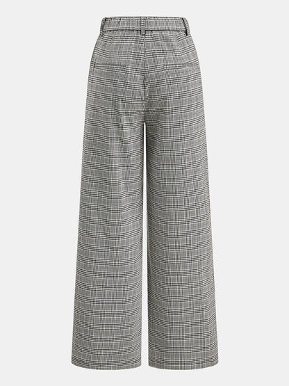 Yan Şeritli Ekose Bol Paça Pantolon